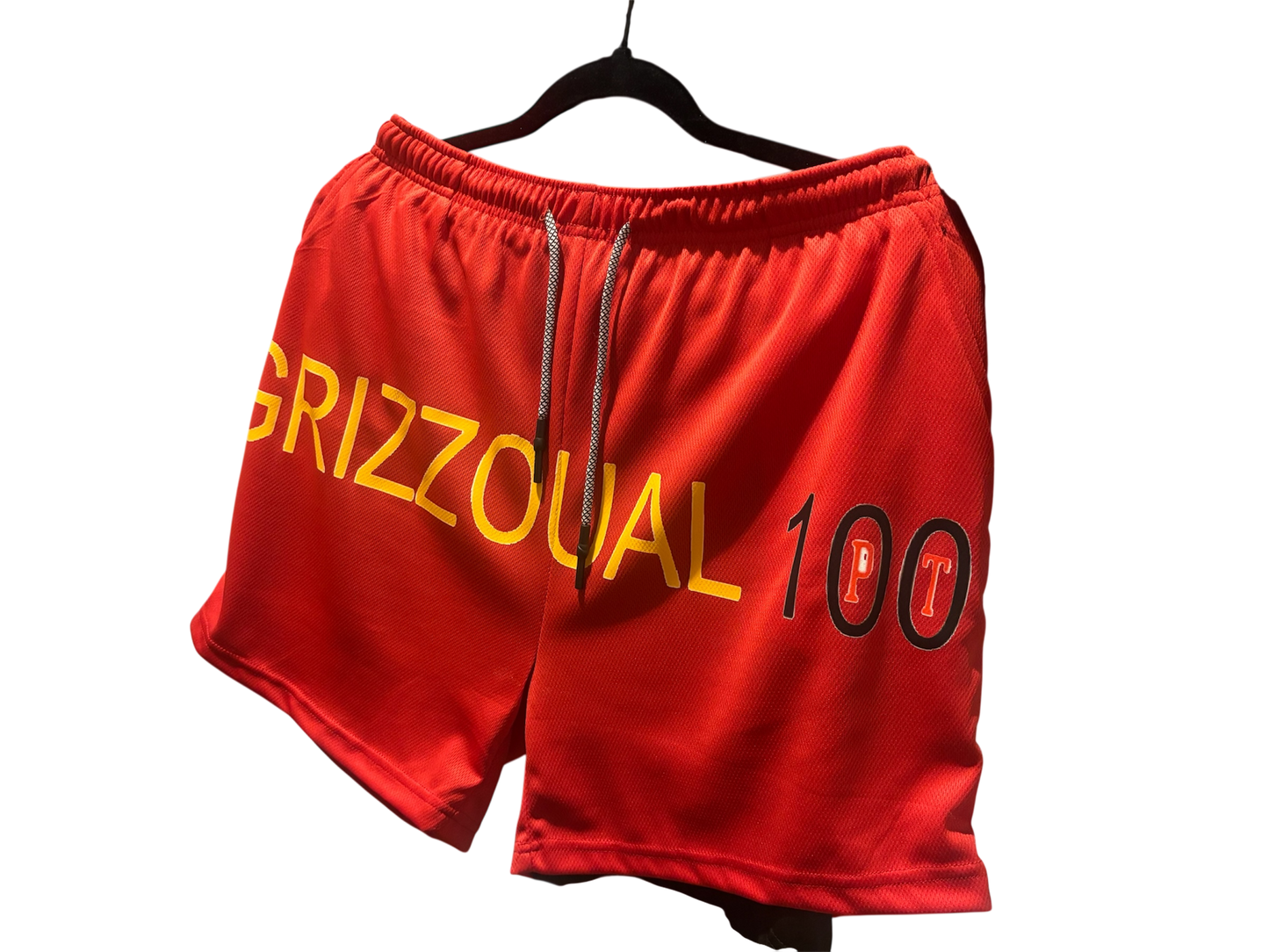 Red Grizzoual 100 gym shorts with inside pocket