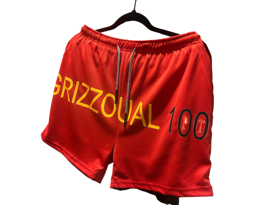 Red Grizzoual 100 gym shorts with inside pocket
